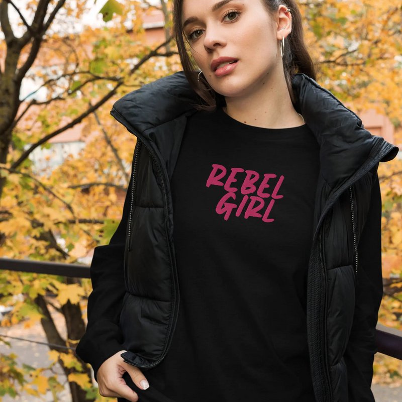 Koszulka Rebel Girl unisex z długim rękawem i haftem
