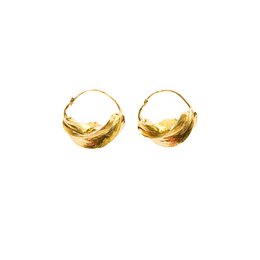  Gold brass drop earrings, traditional Fulani style, geometric curved design, lightweight ethnic jewelry