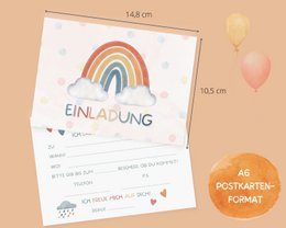 Rainbow invitationskort og yndlingsposer sæt til regnbuebørns fødselsdagsfest