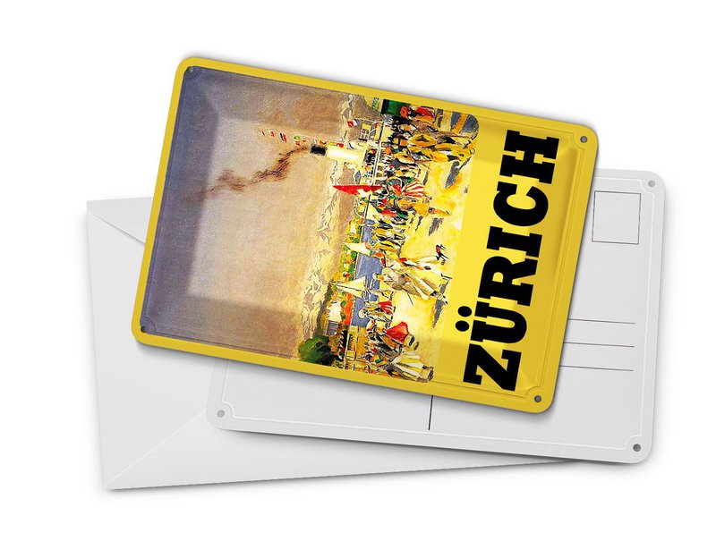 Cartolina da viaggio in latta 10x14 cm Cartello decorativo nostalgico per passanti del piroscafo di Zurigo