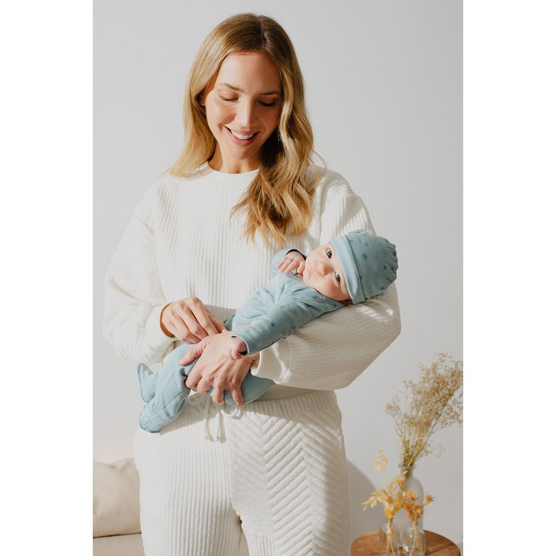 ENSEMBLE 5 PCS(CHEMISE+PANTALON+GANTS+BAVOIR+CHAUSSETTES)POUR NOUVEAU-NÉ (0-6 MOIS)-100%COTON-MOD. DUENDES - BLEU FONCÉ