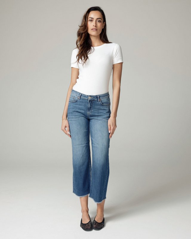 Mid-Blue staight-leg cropped mid-Rise jeans | Nancy