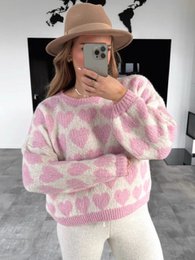 Pull court tricoté en jacquard de couleur contrastée pour la Saint-Valentin