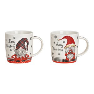 Mok kerstdecor, Gnome, Merry Christmas gemaakt van porselein rood 2-voudig, (B / H / D) 12x9x8cm 340ml