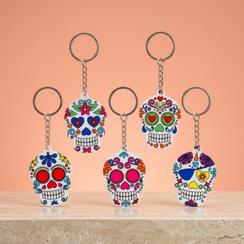 Mexican Sugar Skull Keychain Calavera Key Ring