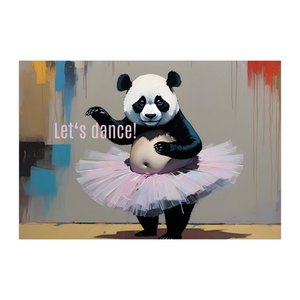 Grappige panda ballerina wenskaart ook als uitnodiging voor een feest: Let's dance!
