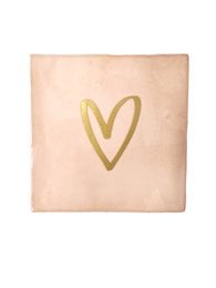 Decorative tile with a heart-shaped design in mother of pearl. The tile features a simple, elegant gold heart motif against a white background, creating a beautiful and versatile accent piece.