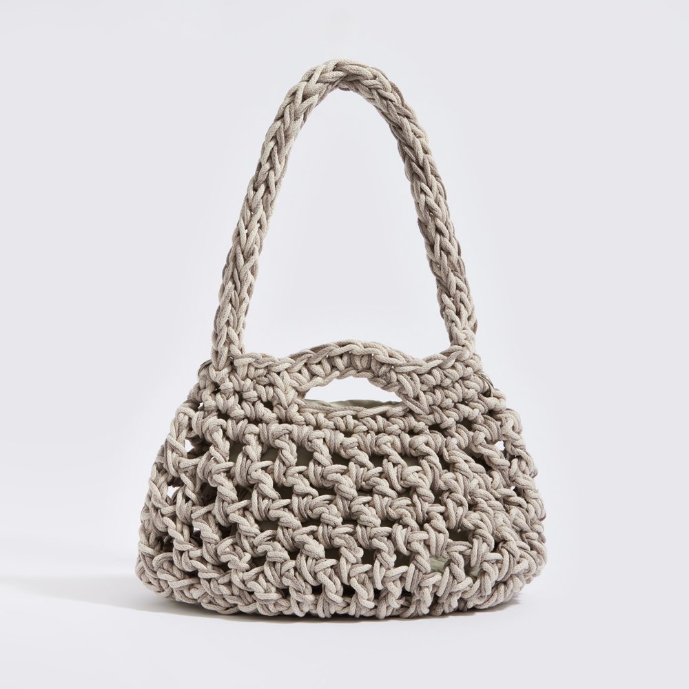 “Tinos cotton”  crochet shoulder bag with waterproof pouch crème + beige
