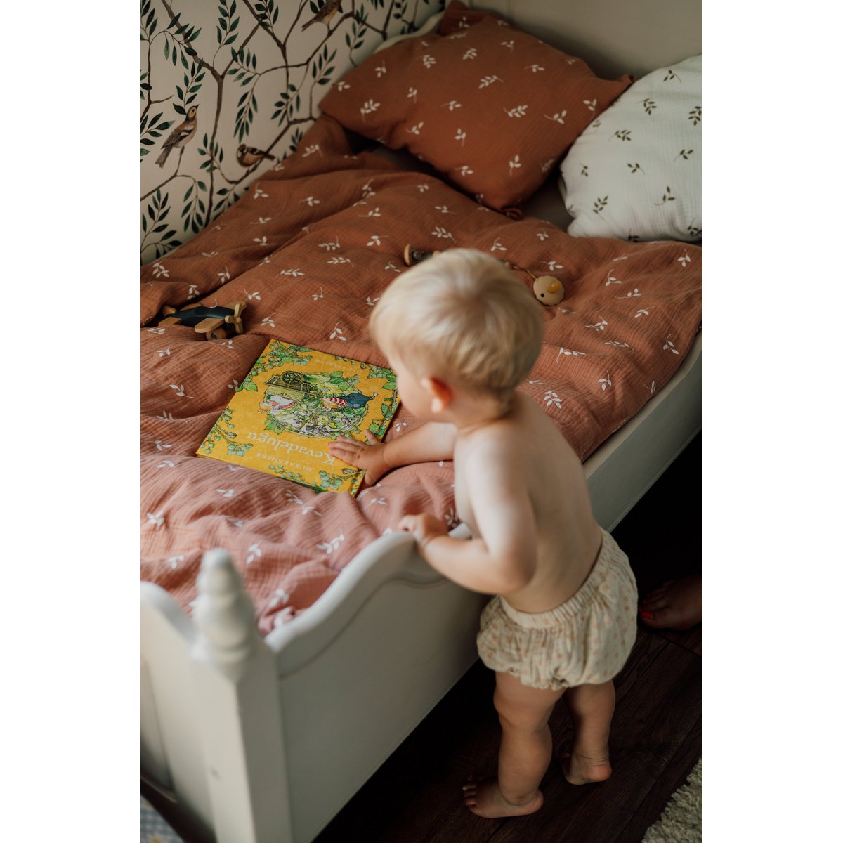 Tisu Baby Duette Couverture et taie d'oreiller, feuilles de caramel