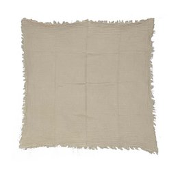 Beige and black fringed square scarves, soft woven fabric, lightweight wraps with raw edges.