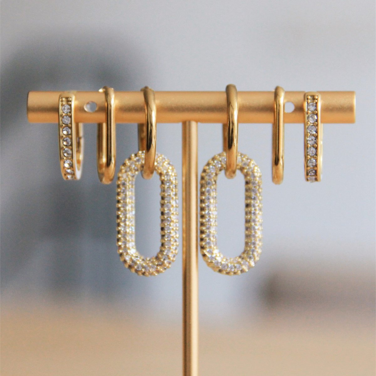 Pendiente de acero inoxidable con colgante de cristal ovalado - plata