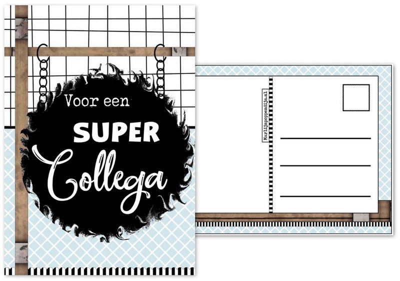 Scheda A6 con testo ''Per un super collega''.