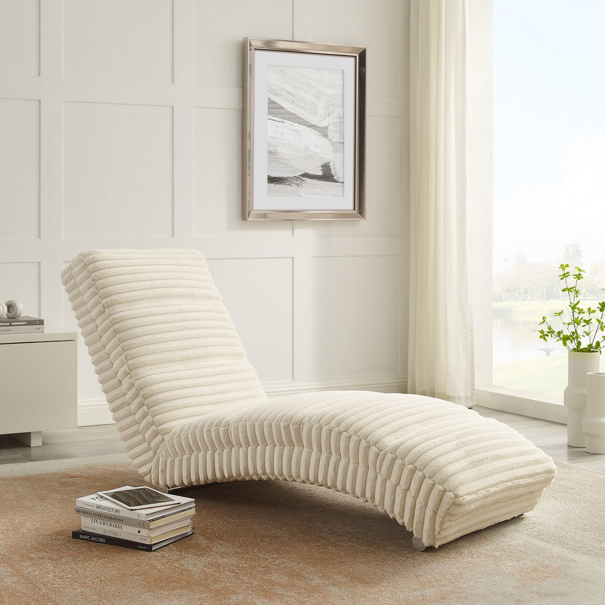 Chaiselongue Plüsch-Cord Beige