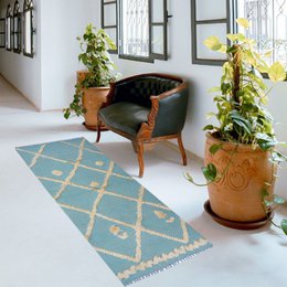 IKAT gråligt blågrønt Kilim tæppe