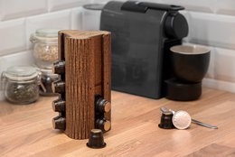 Portacápsulas de café artesanal Krea-Wood para cápsulas compatibles Nespresso, en color marrón