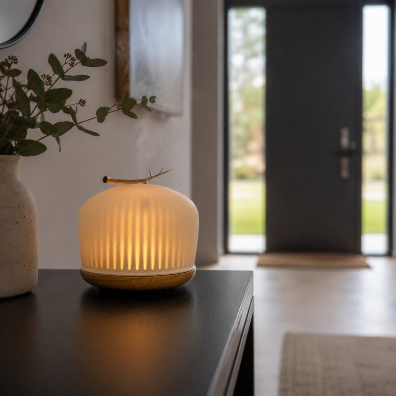 Diffusore olio essenziale di origine - Diffusore ad ultrasuoni per l'aromaterapia e fragranze della camera - in vetro e legno FSC - Idea regalo