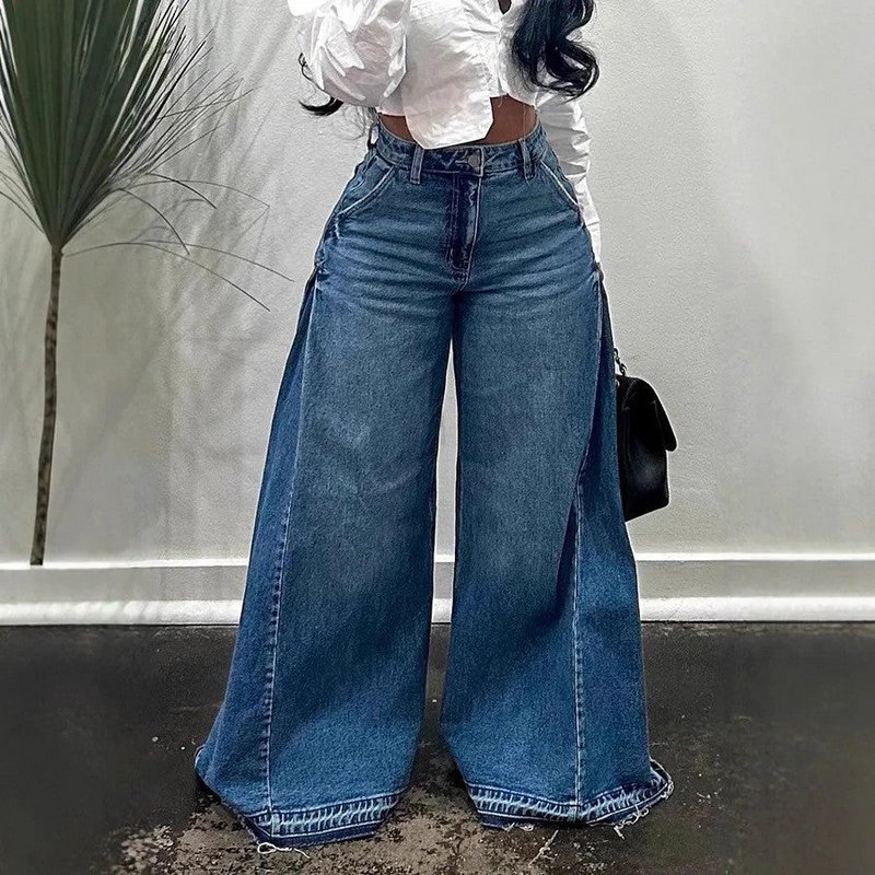 Jean ample à jambes larges, pantalon à cloche et à pompon