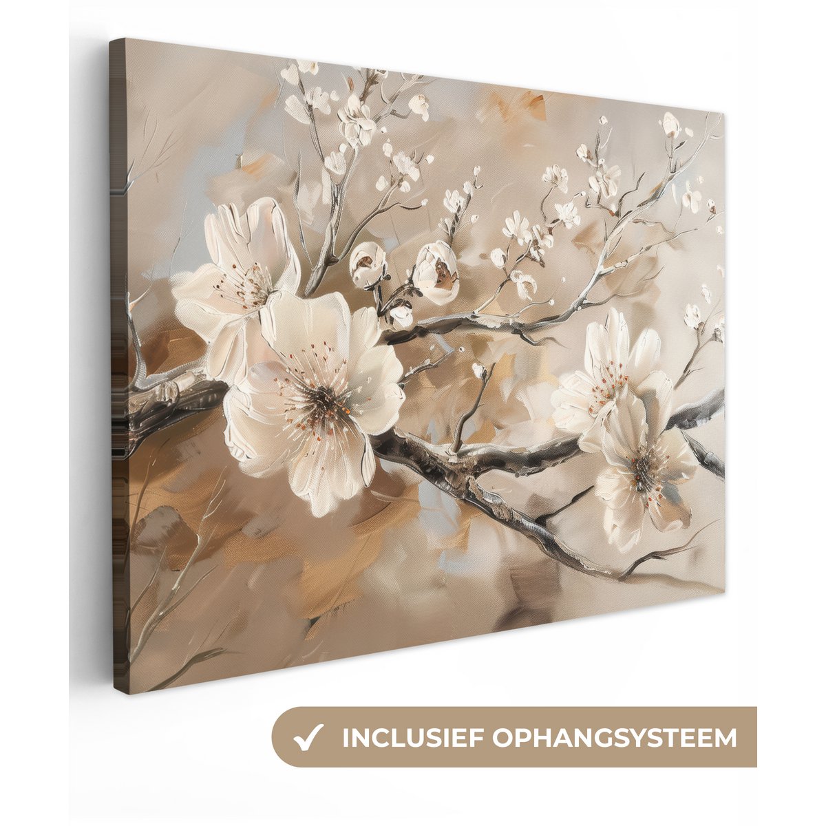 Canvas schilderij  - Wanddecoratie Bloemen - Natuur - Wit - Bloesem - Abstract - Muurdecoratie woonkamer - Slaapkamer decoratie - Kamer accessoires - Schilderijen op canvas
