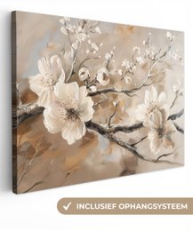 Canvas schilderij  - Wanddecoratie Bloemen - Natuur - Wit - Bloesem - Abstract - Muurdecoratie woonkamer - Slaapkamer decoratie - Kamer accessoires - Schilderijen op canvas