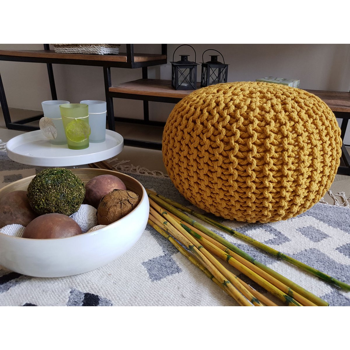 Brei -ontlasting pouf Ø 45 H 30 cm cm stoel pouf breien vloer kussen