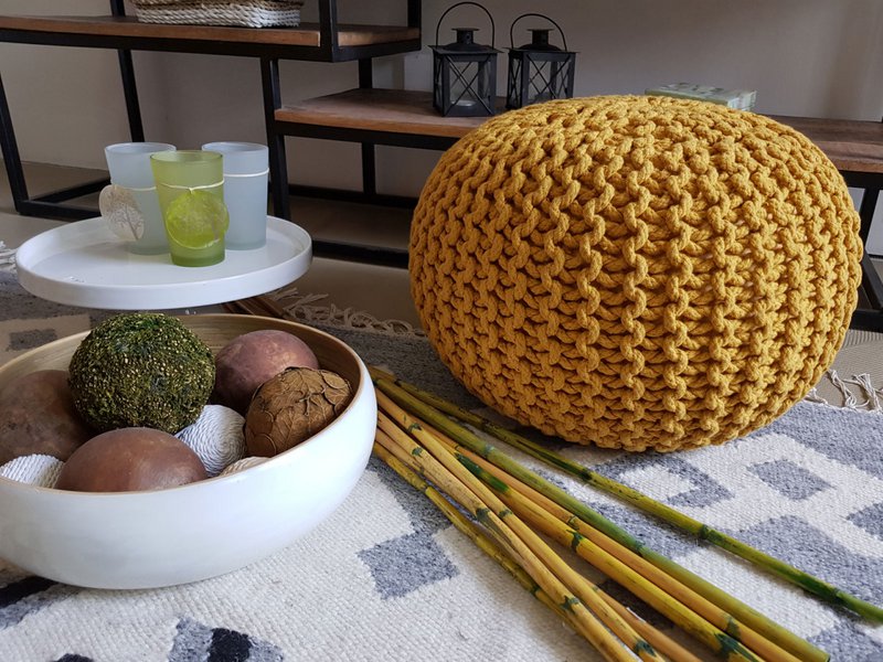 Knitted stool pouf Ø 45 H 30 cm cm seat pouf knitted floor cushion
