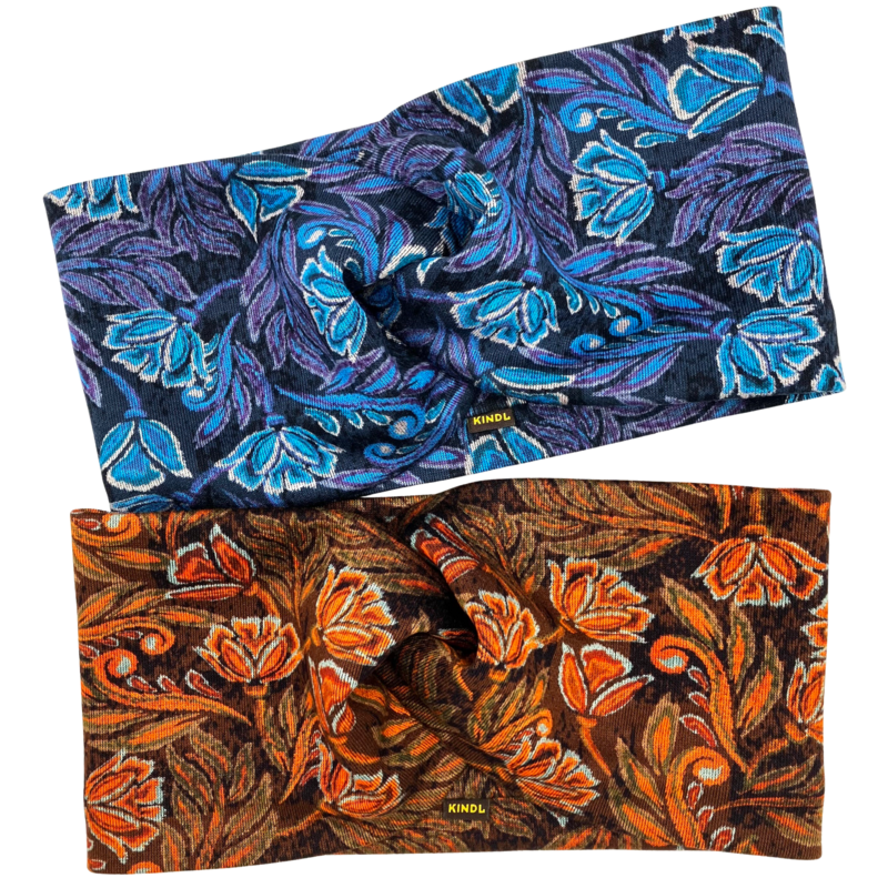 Twist-hoofdband - Blauwe Indische bloem, Ponte Jersey
