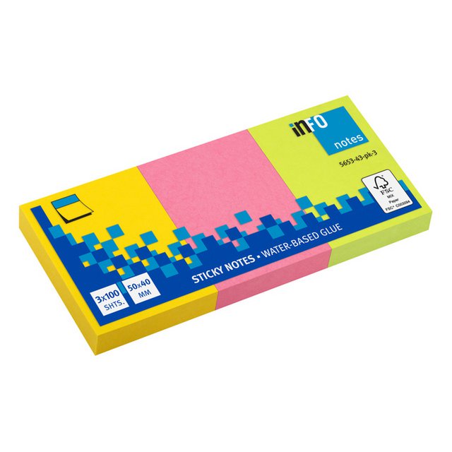 Info notes 50x40mm assorti van 3 kleuren