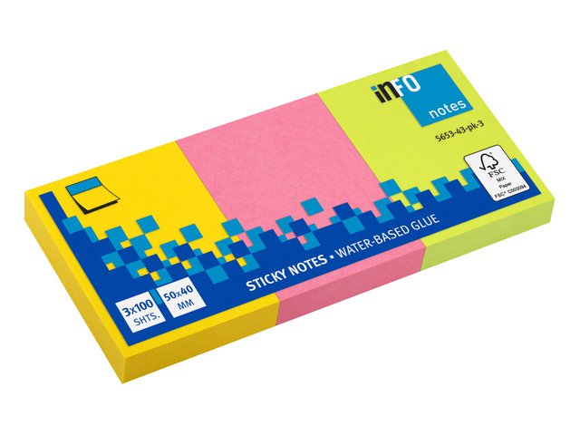 Info notes 50x40mm assorti van 3 kleuren