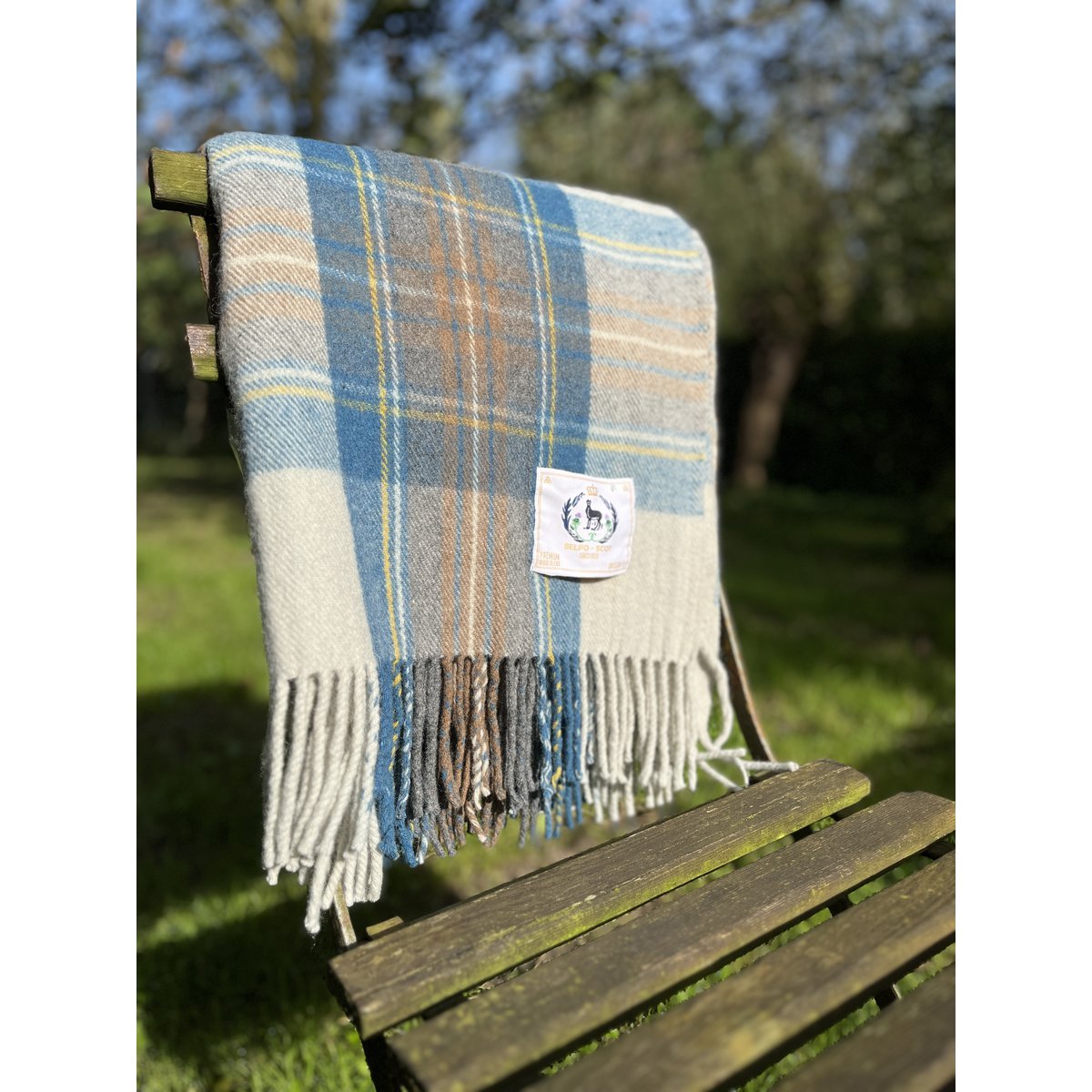 Tartan-Decke – Stewart Muted Blue – 100 % recycelte Wolle