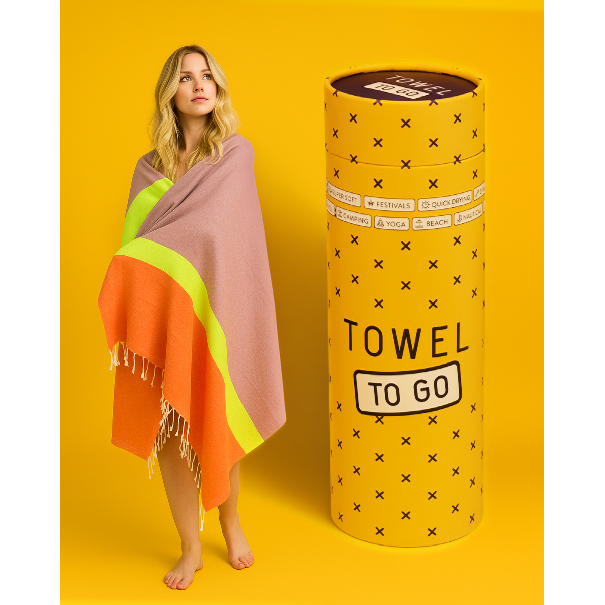 TOWEL TO GO NEON Serviette de plage en coton recyclé 180x100 cm | Serviette de sauna spa | Rouge / Rose | avec coffret cadeau
