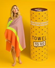 TOWEL TO GO NEON Recycled Cotton Beach Towel 180x100 cm | Spa Sauna Towel | Red / Pink | with Gift Box