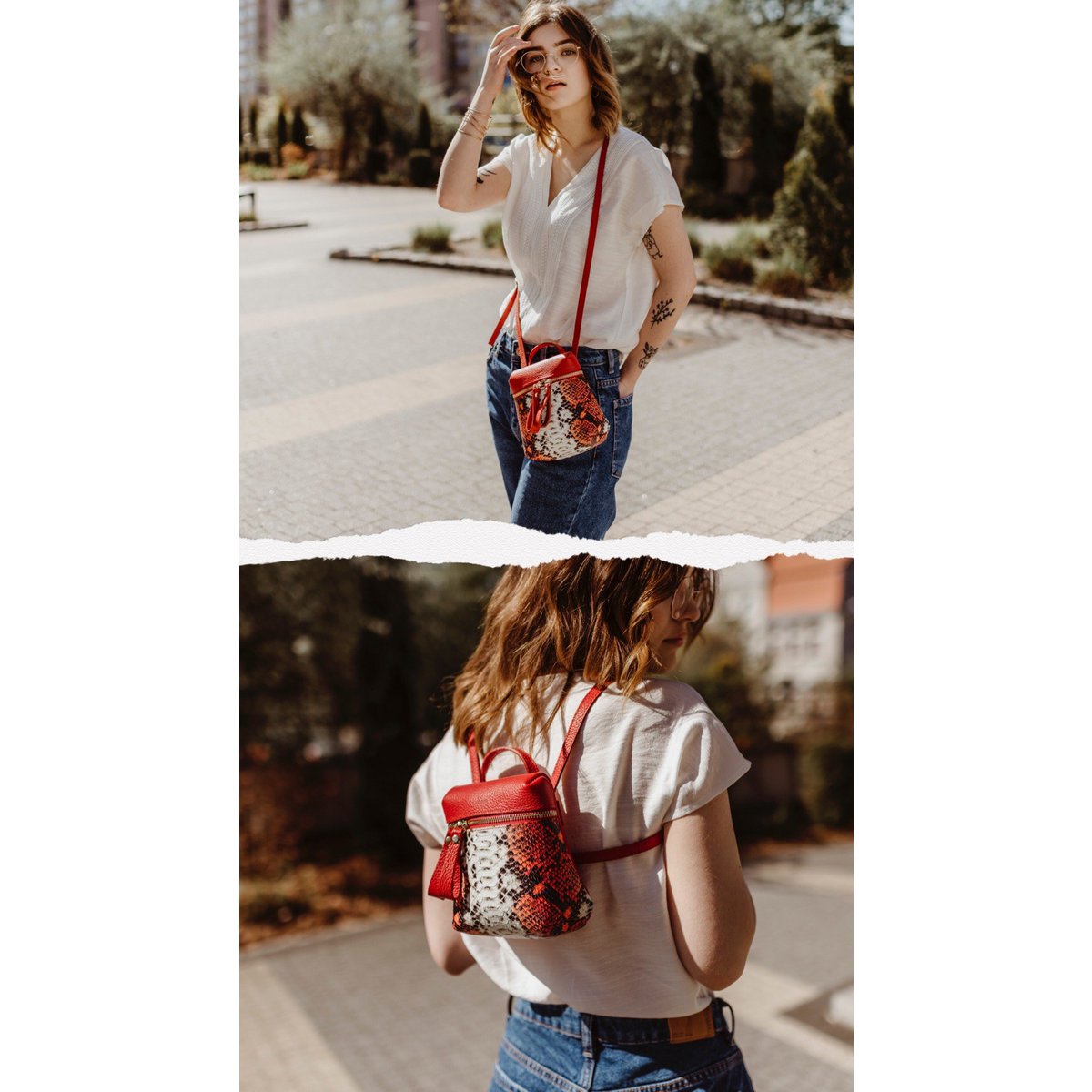 '' JERSEY '' leather shoulder bag / backpack