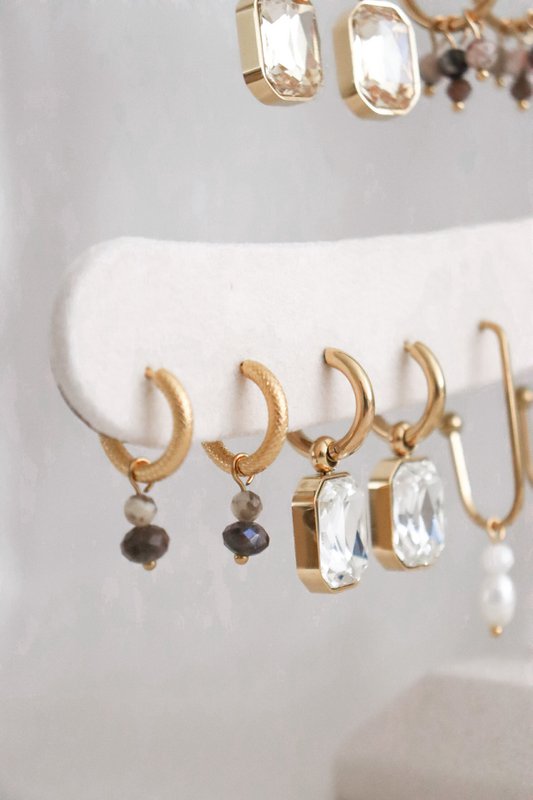Ohrringe aus Labradorit und Zebra-Feldspat – Gold