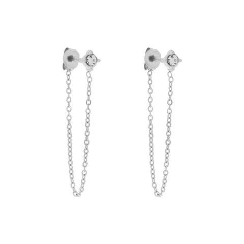 Stud earrings with chain stone