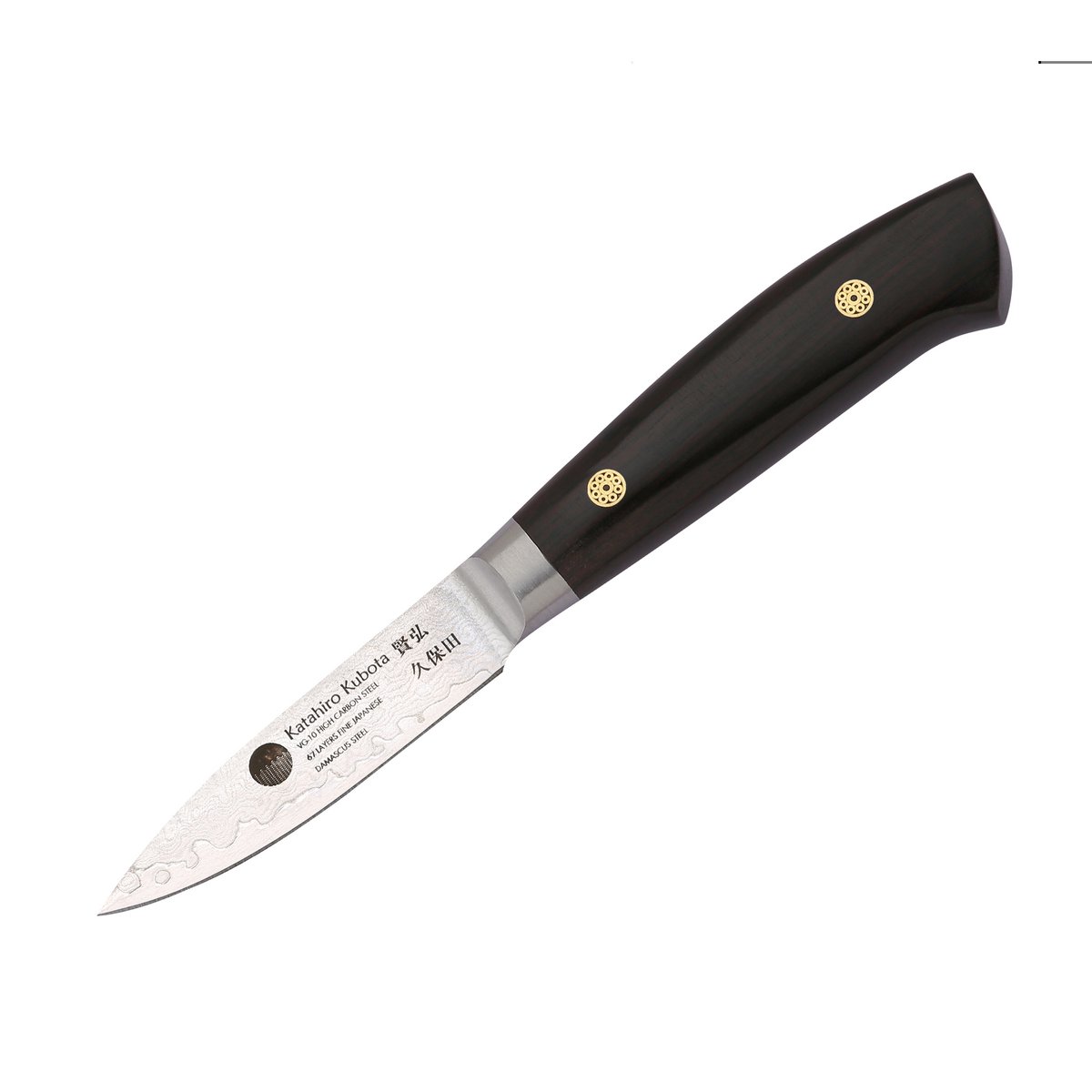 KATAHIRO KUBOTA zeis 3st. Koks-/Santoku-messenset gemaakt van damast en ebbenhouten handvat