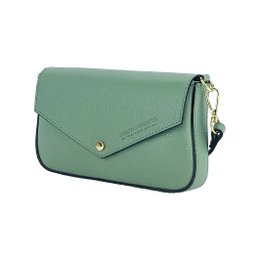 RB1023BF | Kleine Umhängetasche mit abnehmbarem Kettenschultergurt aus echtem Leder, hergestellt in Italien. Verschlussklappe. Metallaccessoires in glänzendem Gold – Farbe Mint – Maße: 22 x 12 x 3 cm