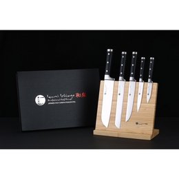 IZUMI ICHIAGO - 5 pièces Set de couteaux Santoku "Professional Chef Knives" avec porte-couteau magnétique en bambou