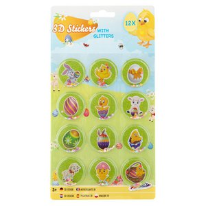 Grafix Pasen 12 3D stickers met glitter