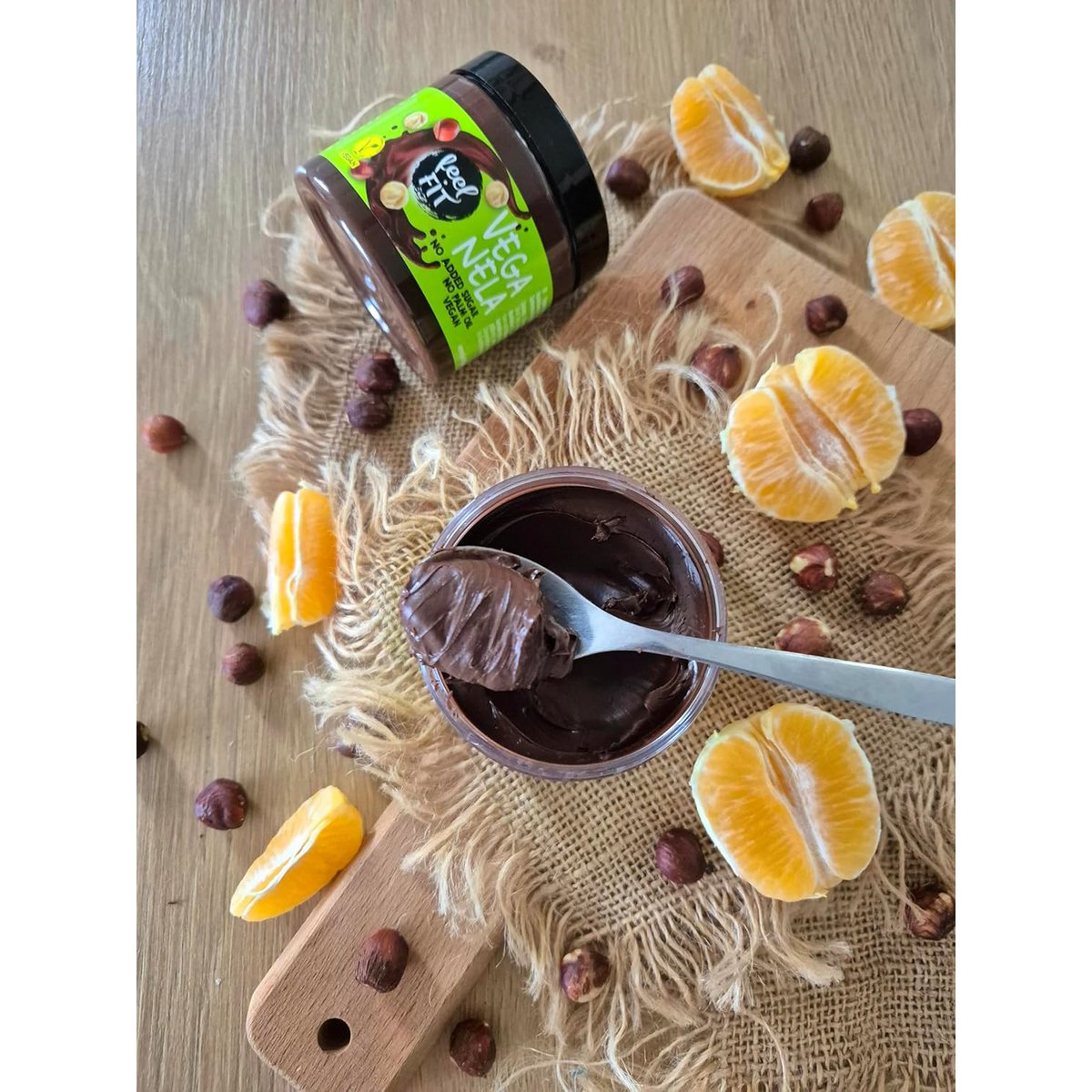 Feel FIT Veganela Cacao-Hazelnootpasta, Veganistisch, Zonder Toegevoegde Suiker, Zonder Palmolie 200g
