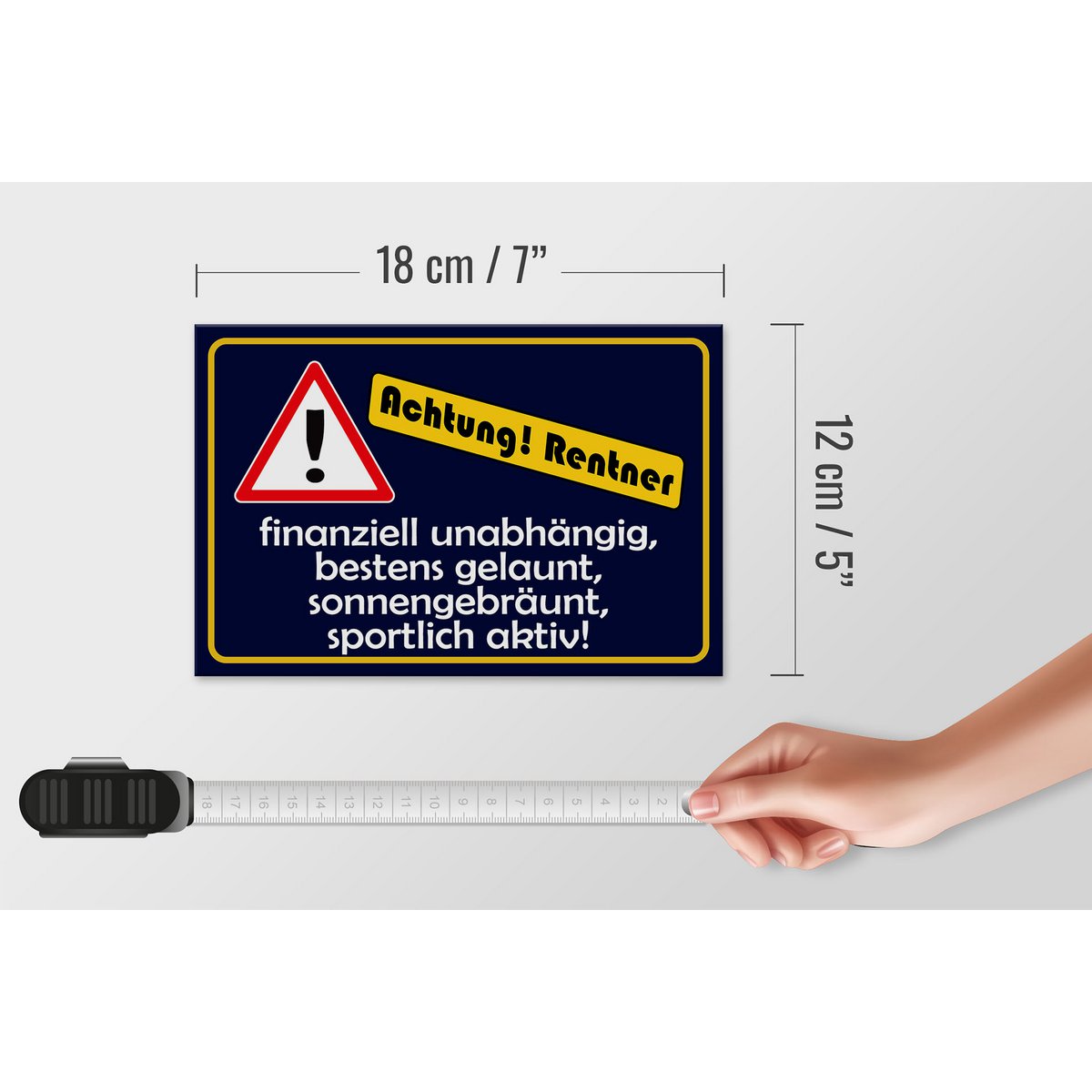 Tin sign saying 18x12cm Attention pensioners decoration