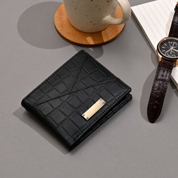  Black premium full-grain leather slim wallet for men with coin pocket and card slots.