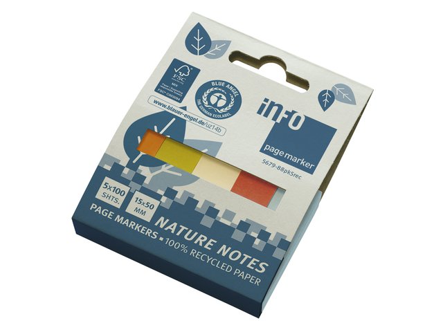 Info Page Marker papier 15x50mm, 5 kleuren recycled 100 vel per kleur