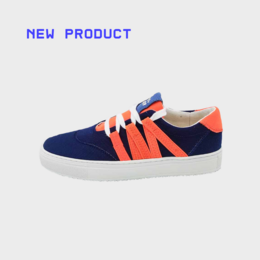 Stylish unisex sneakers with a bold blue and orange color scheme, featuring a sleek design and comfortable fit for everyday wear.