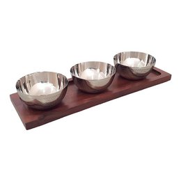 Aperitif Set 3 zilveren bekers op houten lade 35x11cm