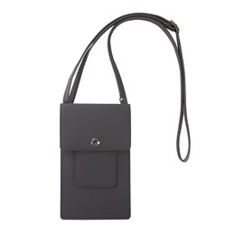 A sleek, space grey cross-body bag with a minimalist design and a convenient pocket for storing a phone or other small items.