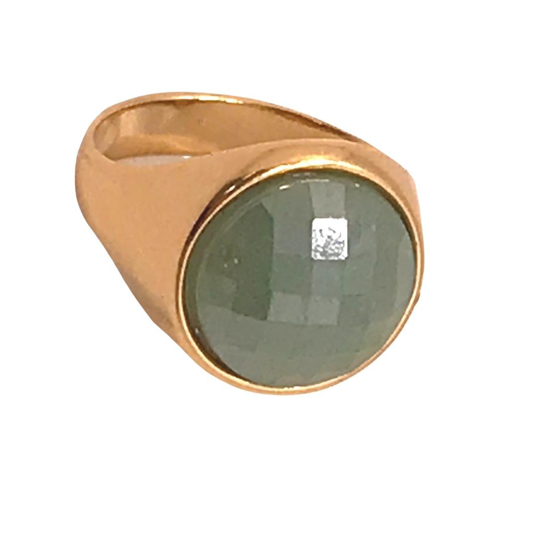 Kleiner Perlmutt-Edelsteinring - Perlmuttgrüner Quarz