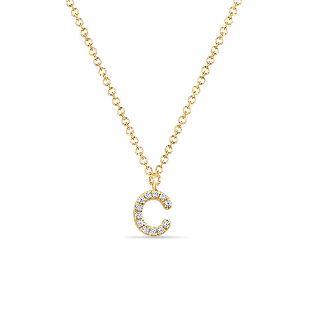 Collar letra "C", oro amarillo de 14K con diamantes