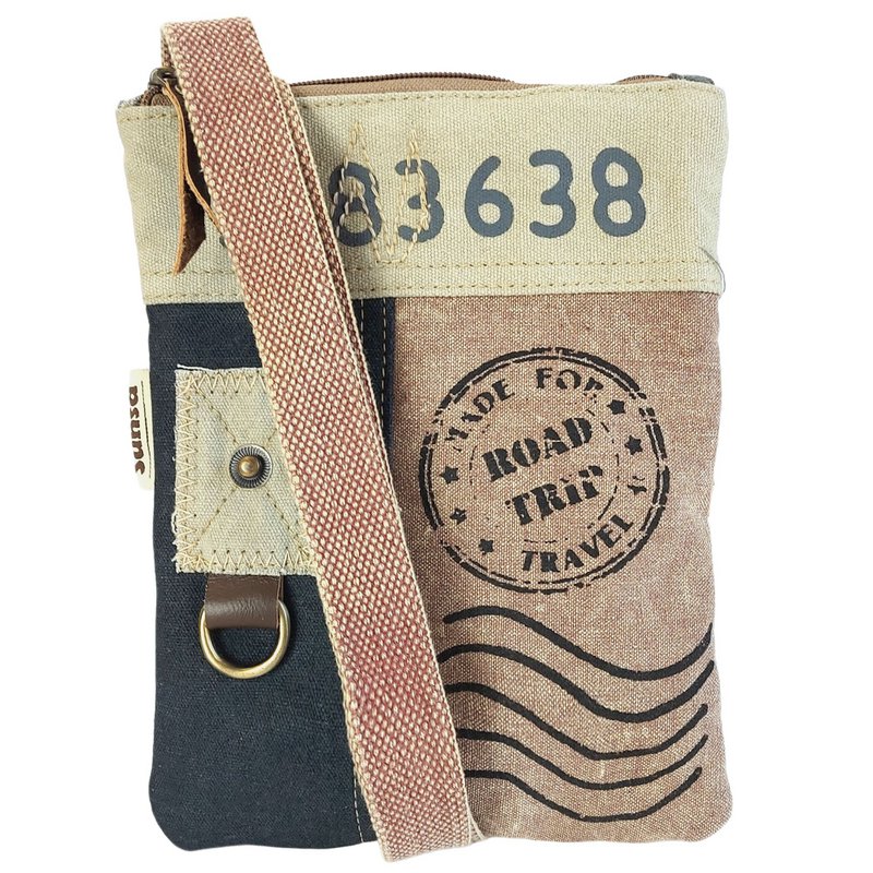 Sunsa lille skuldertaske til kvinder. Crossover taske lavet af kanvas & læder. Crossbody taske i vintage retro stil.