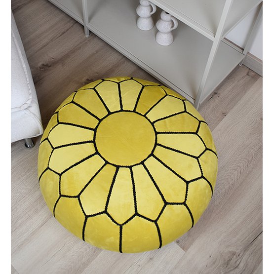 Fluwelen poef - geel en zwart