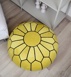 Fluwelen poef - geel en zwart